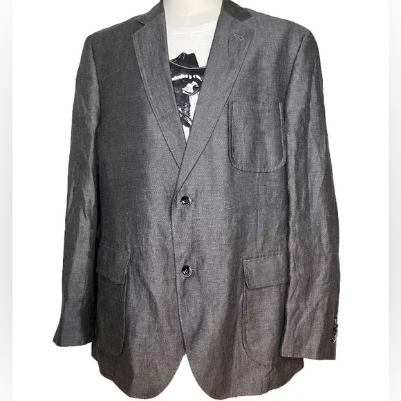 Men's Patrick James Charcoal Grey Linen 2 Button Sport Coat Blazer Jacket 44R - Picture 3 of 17